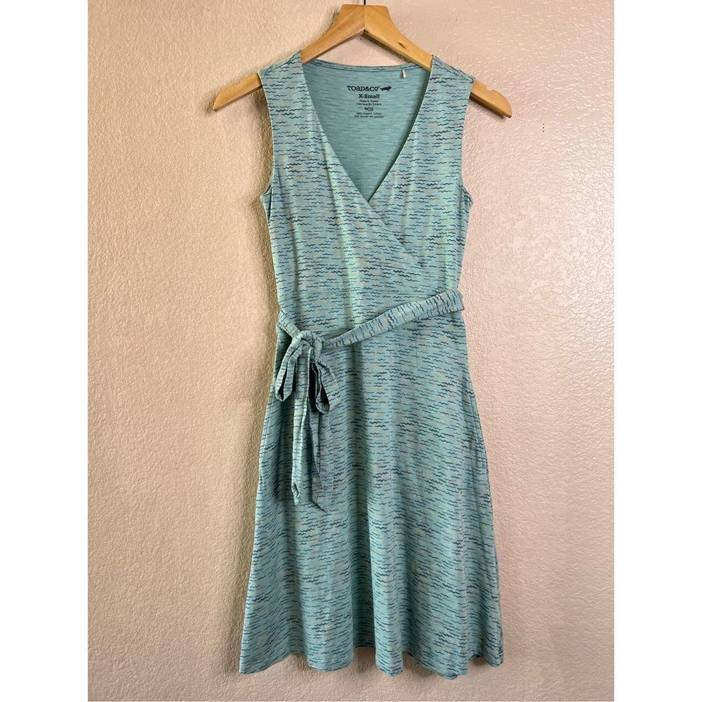 TOAD & CO Cue Wrap Dress Womens XS Sleeveless Organic Cotton Light Blue Tie